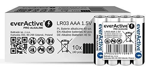 everActive AAA Batterien 40er Pack, Pro Alkaline, Micro LR03 R03 1.5V, höchster Leistung, 10 Jahre Haltbarkeit, 40 Stück
