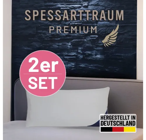 SPESSARTTRAUM Gänsedaunenkopfkissen Premium - Allergikerfreundliches Kissen aus 60% Gänsedaunen und 40% Gänsefedern mit 100% Baumwollbezug, ideal für erholsamen Schlaf. Hergestellt in Deutschland, im praktischen 2er Set.