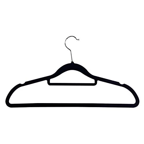 Mojawo Kleiderbügel mit Samtbezug - Bügel mit Hosensteg und Krawattenhalter sowie drehbaren Haken 10-30-50 Stück, Farben:Schwarz, Mengen:50 Stück