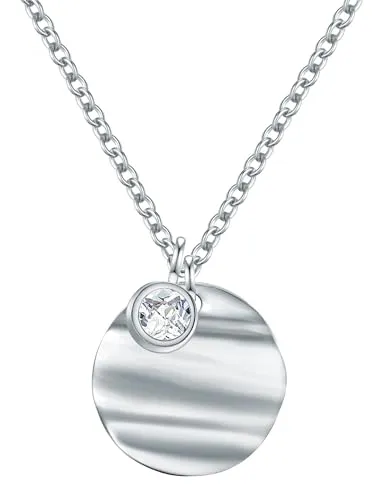 Eastside Edelstahlkette mit Zirkonia-Anhänger - Edelstahlkette für Damen, kombiniert hochglanzpoliertes Plättchen und filigranen Zirkonia-Anhänger für stilvollen Glamour. Verstellbar mit Karabinerverschluss, ideal für jeden Look.