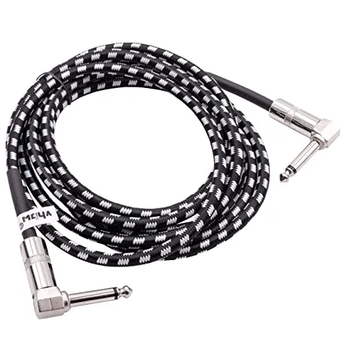 vhbw 3m Gitarren AUX Kabel Gitarrenkabel kompatibel mit alle 6,35mm Audio-Buchsen - Audiokabel mit 6,35mm Klinkenstecker, gewinkelt, geflochten