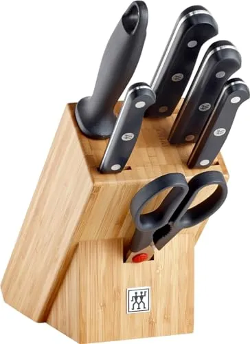 Zwilling Gourmet Messerblock 7-teilig - Küchenmesser-Set aus hochwertigem Holz und Metall, ideal für passionierte Köche, mit elegantem Bambusdesign und Platz für alle wichtigen Küchenmesser.