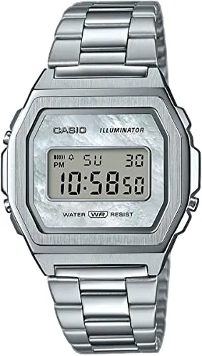 Casio Unisex Digital Quarz Uhr A1000D-7EF - Edelstahlarmband, wasserdicht bis 5 bar und mit Weckerfunktion