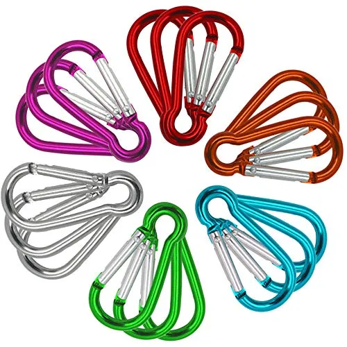 Senven 18 x 5 cm Mini Aluminium Karabiner mit Clip (Nicht zum Klettern geeignet!)