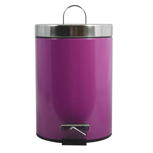 MSV - Kosmetikeimer fürs Bad - Edelstahl mit herausnehmbarem Inneneimer - Stylischer Treteimer - Kompakt und Praktisch - Lila - 3L