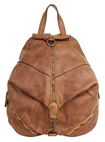 Cityrucksack SAMANTHA LOOK aus echtem Rindsleder - Eleganter Rucksack im Vintage Design, 100% Rindleder, asymmetrische Reißverschlüsse und vielfältige Clip-Optionen für kreative Looks. Ideal für Alltag und Freizeit, Made in Italy.