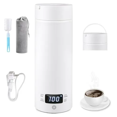 Reise Wasserkocher Klein, 500ml Reisewasserkocher Klein 316 Edelstahl Tragbarer Mini Wasserkocher für unterwegs WasserkocherReise mit automatischer Abschaltung AkkuWasserkocher für Reisen Camping