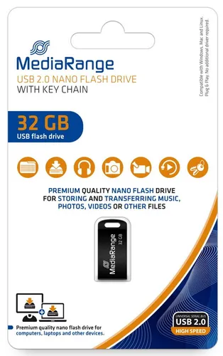 Mediarange USB Stick 32GB Speicherstick Nano inkl. Schlüsselanhänger schwarz USB-Stick