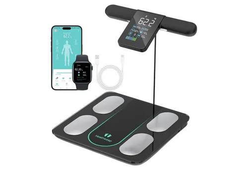 Healthkeep Personenwaage mit 8 Elektroden - Digitale Waage mit umfassender Körperanalyse, inklusive 21 Körperdaten und App-Synchronisation für Android und iOS. Ideal für präzise Gesundheitsüberwachung.