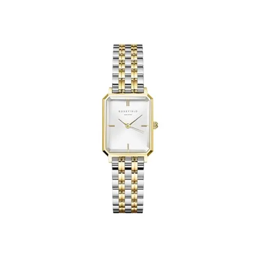 ROSEFIELD Quarzuhr Damenuhr Octagon XS Bicolor Silber Gold - Moderne Armbanduhr mit Quarz-Antrieb, eckigem Design und edlem Bicolor-Finish aus Edelstahl - ideal für stilbewusste Damen.
