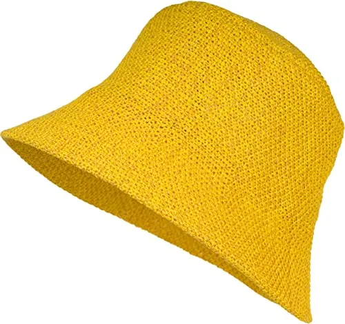 styleBREAKER Damen Papierstroh Sonnenhut | Faltbarer Fischerhut | Leichter Bucket Hat mit Schweißband | Sommerhut mit Krempe als Sonnenschutz für Outdoor Strand Freizeit, Gelb