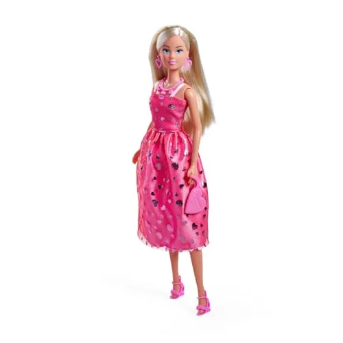 Simba Steffi Love Pink Love – Ankleidepuppe im pinken Glitzerkleid, inkl. Zubehör in Herzform, 29 cm groß, Modepuppe für kreatives Rollenspiel, für Kinder ab 3 Jahren