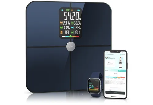 MyBeo Körper-Analyse-Waage Digitale Bluetooth Diagnosewaage mit App-Steuerung, Körperfettwaage, 1-tlg., Full Body Scan, BMI, Körperfett, Wasser & Muskelanteil, bis zu 180 kg