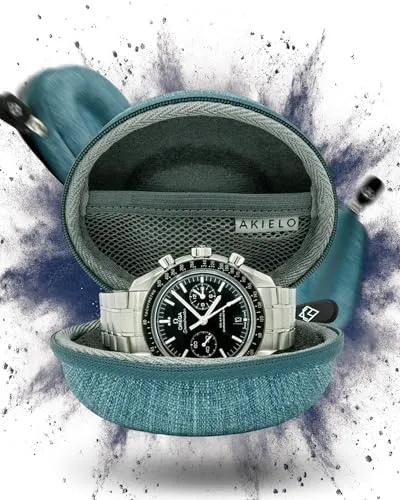 AKIELO Uhrengehäuse – Reise Uhrenbox Reinigungstuch und Geschenkbox – Für Männer und Frauen Armbanduhren und Smart Watch bis 54mm (Ozean Ausgabe)