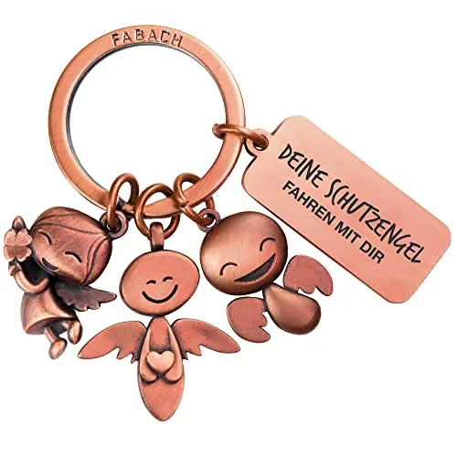 FABACH Schutzengel Schlüsselanhänger 3 Engel mit Gravur - Auto Schlüsselanhänger Engel für Autofahrer - Geschenk Glücksbringer Auto Geschenke Fahr vorsichtig - Deine Schutzengel fahren mit dir