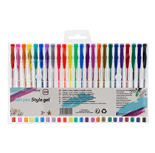 EXERZ Gel Stift 24tlg Regenbogenfarbe Kunst und Handwerk - Kugelschreiber mit feiner Tinte, einschließlich Glitzer, Neon, Metallisch, und klassische Farbtöne