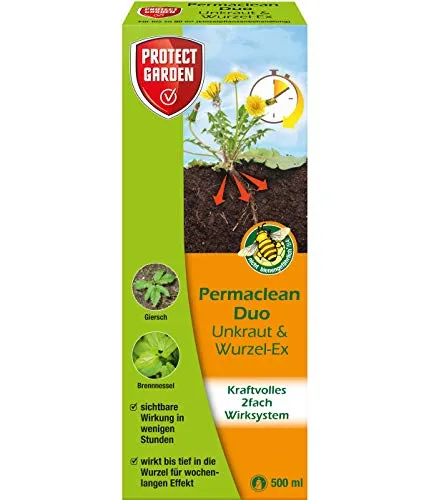 PROTECT GARDEN Permaclean Duo Unkraut & Wurzel Ex, Unkrautvernichter mit Zweifachwirkung gegen Unkräuter und Ungräser, 500 ml Konzentrat