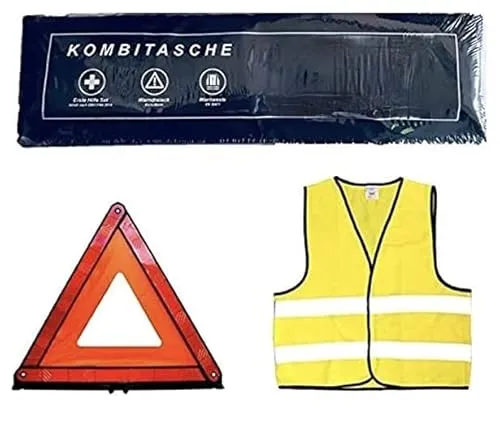 3in1 KFZ Verbandskasten Kombitasche 2025 Trio mit Warnweste, Erste Hilfe Set und Warndreieck (Schwarz)