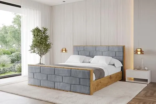ALTDECOR Polsterbett mit Bettkasten und Lattenrost, Bett mit Matratze H3/H4, Kopfteil, Boxbett, Doppelbett mit Stauraum - ENZO8-Z - 200x200 Grau Casablanca