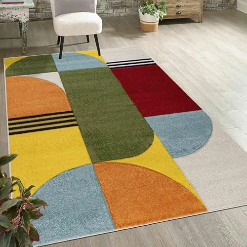 Mazovia Designteppich Modern Geometrisch Bunt 140 x 200 cm in blau von Mazovia
