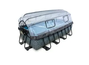 EXIT Swimming Pool Premium 400 x 200 x 100 cm grau mit Sonnendach & Wärmepumpe - Hochwertiger Swimmingpool mit robusten 3-lagigen Wänden, inklusive Sonnendach und Wärmepumpe für unbeschwerte Sommertage im Garten.