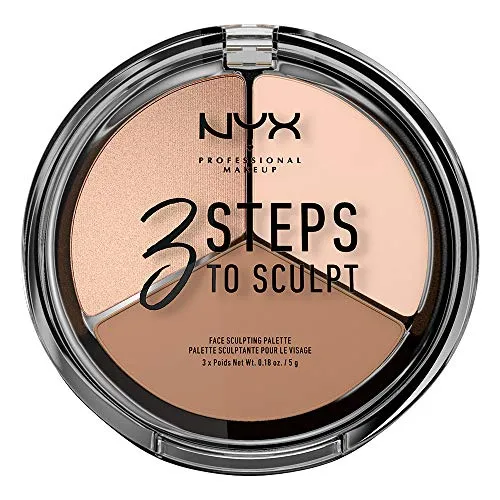 NYX Professional Makeup 3 Steps to Sculpt Face Sculpting Palette- Gesichts-Puder zum definieren, konturieren und highlighten, 3 Nuancen, 15 g, Fair1