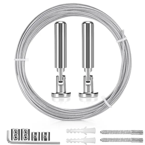 Tapvai 5m Wandhalterung Set,Edelstahl Vorhangdraht,Gardine Stahlseil,für Vorhang,Wäscheleine,Spanndraht,Foto-Draht,Duschvorhänge