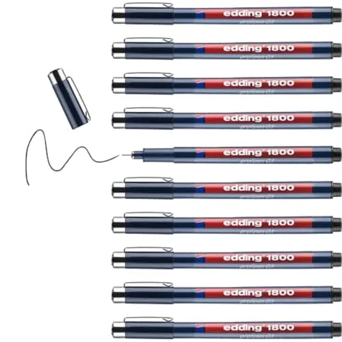 edding 1800 Präzisionsfeinschreiber - 10 Stifte in Schwarz - Fineliner mit 0,25 mm Linienbreite, perfekt für präzises Schreiben und Skizzieren. Wisch- und wasserfeste Tinte für dauerhafte Ergebnisse, ideal für Schule und kreative Projekte.