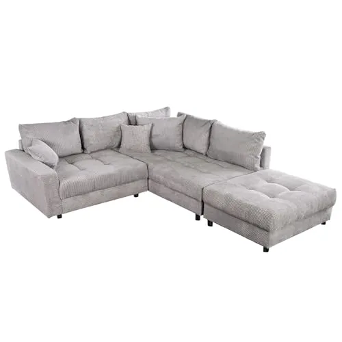 Riess-Ambiente Ecksofa KENT 220cm hellgrau/schwarz - Ecksofa für Wohnzimmer, mit hochwertigem Federkern und inklusive Hocker für optimalen Komfort und Entspannung.