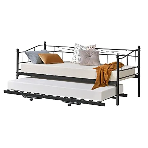 [en.casa] Metall Tagesbett Skutskär 90x200cm - Stabiles Bettsofa mit ausziehbarer Liege, ideal für Gäste. Die robuste Metallkonstruktion ist pflegeleicht und bietet hohen Komfort.
