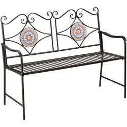 Outsunny Gartenbank Metall 2-Sitzer mit Mosaiksteinen - Elegante 2-Sitzer Parkbank aus wetterbeständigem Metall mit nostalgischem Design und Mosaiksteinen, max. 220 kg Tragkraft – ideal für Garten, Balkon oder Terrasse.