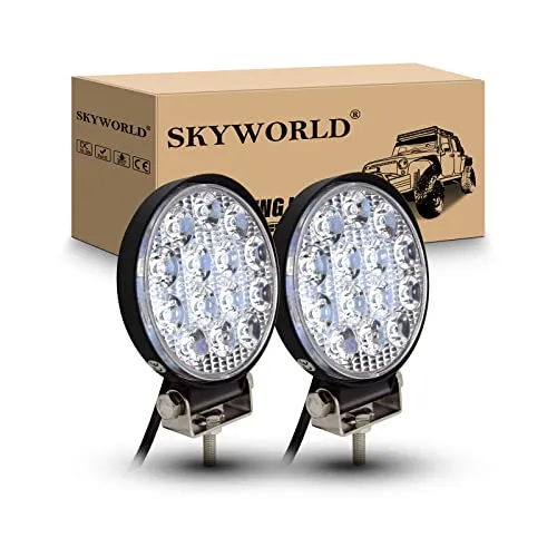 SKYWORLD 4 zoll 42 Watt Runde LED Arbeitslicht Scheinwerfer Schlank Offroad Arbeitslicht Fahrlicht Scheinwerfer für 4x4 Auto 4WD Boot SUV ATV Lkw Traktor Motorrad 12V 24V