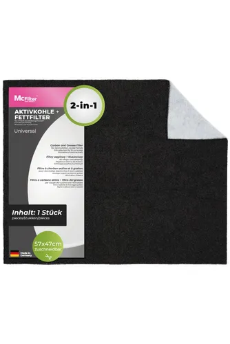 McFilter Fettfilter Universal Aktiv Kohlefilter 57 x 47cm, Zubehör für alle handelsüblichen Dunstabzugshauben, 2-lagig, Doppelfilter, zuschneidbar
