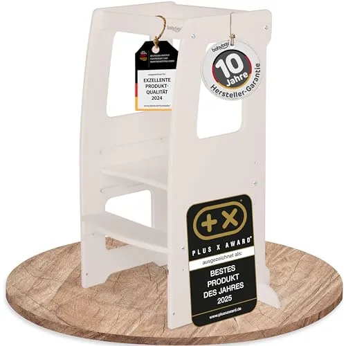 babybay Lernturm Littlefoot - Trittschemel für Baby- & Kleinkinderzimmer, maximale Kippsicherheit durch massives Buchenholz und dreifach höhenverstellbar für lange Nutzung.