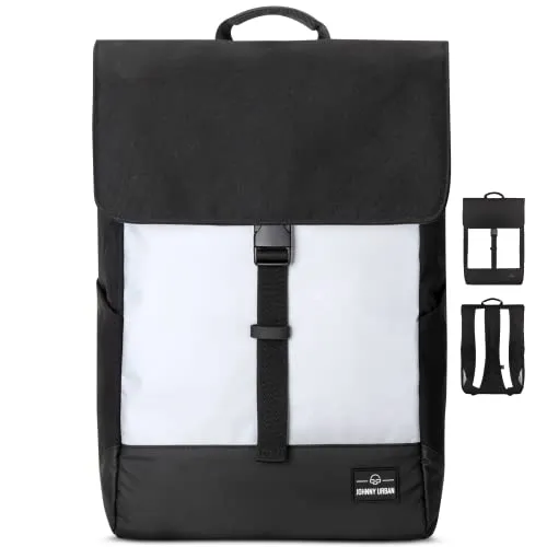 Johnny Urban Mika Reflective Rolltop Rucksack - Reflektierend für Damen & Herren - Laptop-Rucksack mit erweiterbarem Volumen von 14 auf 15.5 Liter, wasserabweisend und reflektierend für bessere Sichtbarkeit im Straßenverkehr. Ideal für Uni, Schule und Fahrradfahrer.