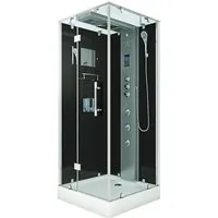 Duschkabine Komplettdusche D38-13L1 - 90x90 cm Schwarz - Duschkabine aus 6mm Sicherheitsglas mit Ozonreinigung und Bluetooth-Anschluss. Ideal für schnelle Montage und flexibles Umstellen, perfekt für jedes Badezimmer.