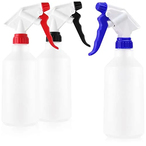 com-four® 3x Sprühflasche - chemiebeständiger Pumpsprüher für Mineralöle, verdünnte Säuren, Lösungsmittel, Laugen, Pflanzendüngemittel - 500 ml Zerstäuber mit verstellbarer Düse (NBR/EPDM/Viton)