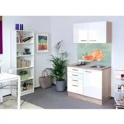 Flex-Well Exclusiv Miniküche Valero 100 cm – Hochglanz Weiß-Sonoma Eiche