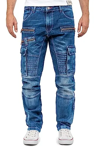 Cipo & Baxx Herren Jeans CD798-bans Blau W36/L34 - Herren-Jeanshose im modischen Cargo-Look mit zusätzlichen Seitentaschen und stylischem Used-Look. Bequemer Regular Fit für optimalen Tragekomfort – ideal für Alltag und Freizeit.