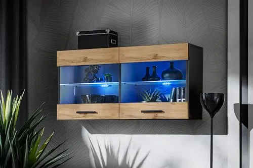 Komodee Vitrine Savona Wotan/Schwarz 100x50x30 cm