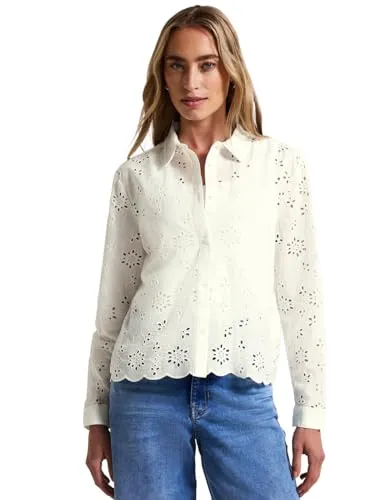 Hemdbluse STREET ONE Damen, Gr. 40, Weiß - Stylische Damen-Hemdbluse von STREET ONE in sanftem Weiß mit charmanten Lochstickereien. Pflegeleichter Webstoff, lässiger Schnitt und hüftbedeckend – ideal für jeden Anlass!