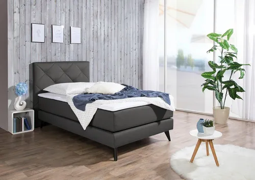 Boxspringbett MAINTAL, anthrazit, 100x200 cm - Komplettbett mit Bonnell-Federkernmatratze und 4 cm Komfortschaum-Topper, ergonomisch und made in Germany für optimalen Schlafkomfort.