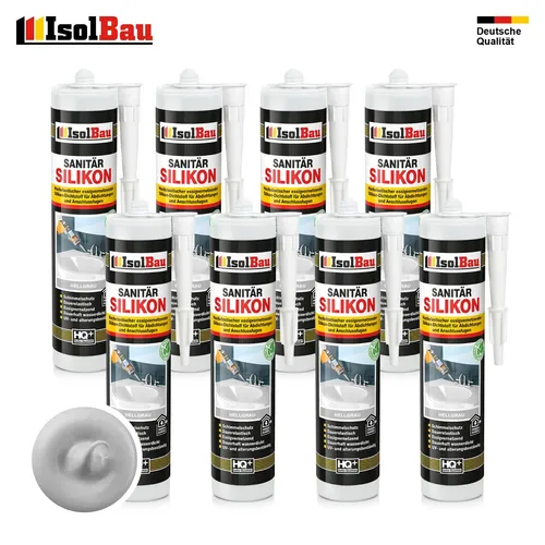 Sanitär Silikon Hellgrau 8 x 300 ml – Dichtstoff für Küche und Bad