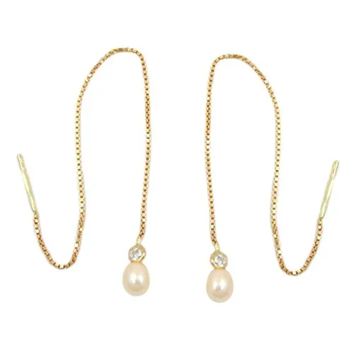 Goldohrringe Schmuck Ohrschmuck Ohrringe Durchzieher Venezianerkette mit Zirkonia und Süßwasserzuchtperle Damen aus 375 Gelbgold 9 kt 93 x 4 mm inklusive Schmuckbox