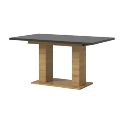 Motion Esstisch Doppelsäulenfuß 90x150/190cm - Moderner Esstisch in Grau und Eiche, ausziehbar auf 190 cm, mit robustem Doppelsäulenfuß und pflegeleichter Melamin-Oberfläche für lange Lebensdauer.