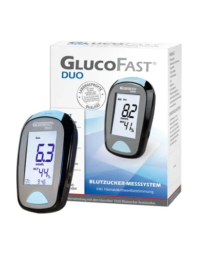 Glucofast® Duo Blutzuckermessgerät Starterset inkl. Teststreifen und Lanzetten (mmol/L)