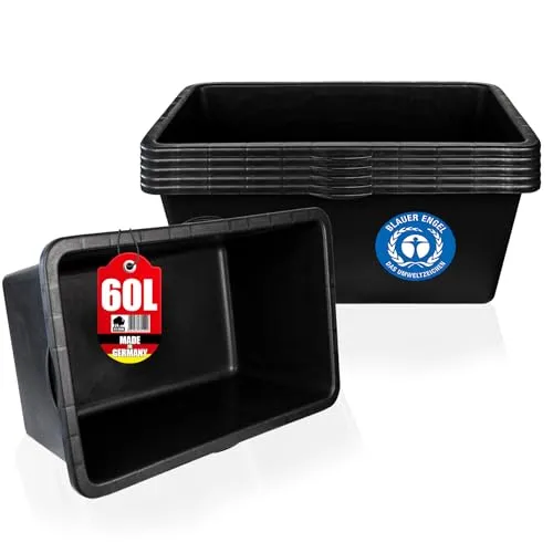 BigDean 5X Mörtelkasten 60 Liter Eckig Miniteich Baueimer - 71 x 40 x 29 cm - Speiswanne Zementwanne Mörtelwanne - Made in Germany - Blauer Engel