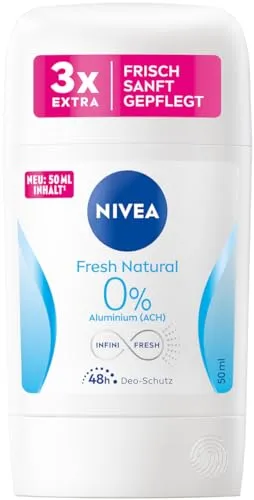 NIVEA Fresh Natural Deo Stick (50 ml), Deodorant mit einzigartiger INFINIFRESH Formel, Deo ohne Aluminium (ACH) mit antibakteriellen Wirkstoffen für 48h Schutz