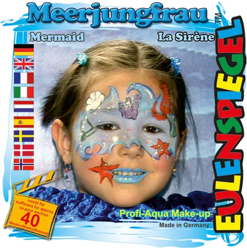Eulenspiegel Motiv-Set Meerjungfrau, Schmink-Set mit Schmink-Anleitung, 1 Pinsel