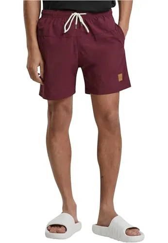 Urban Classics Herren Block Swim Shorts – Badeshorts mit Kordelzug & Taschen, schnelltrocknend, ideal für Strand, Pool & Urlaub,Cherry,L